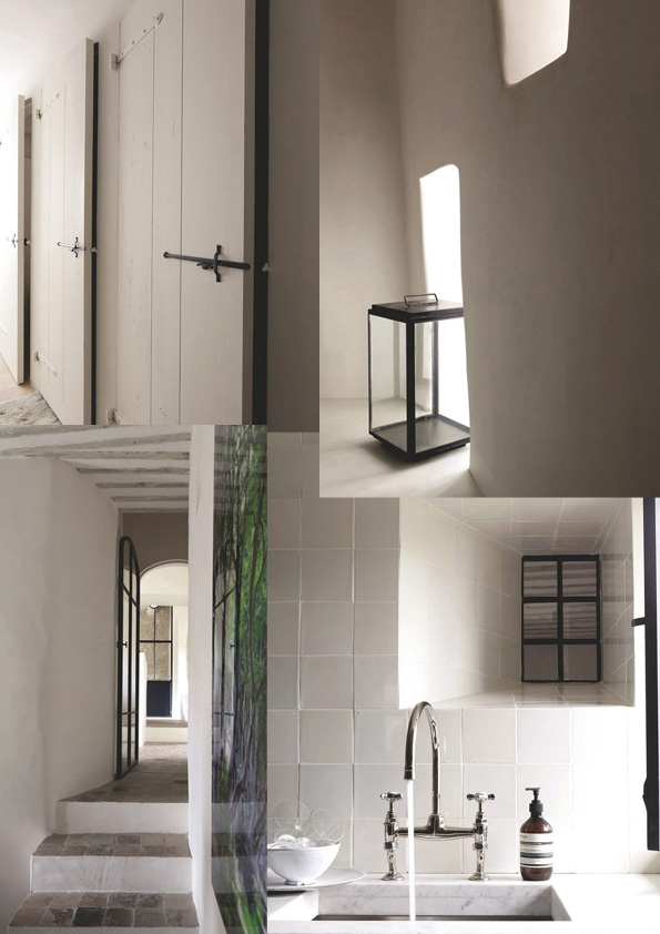 montage intérieur maison provençale blanche détail bois pierres chaux