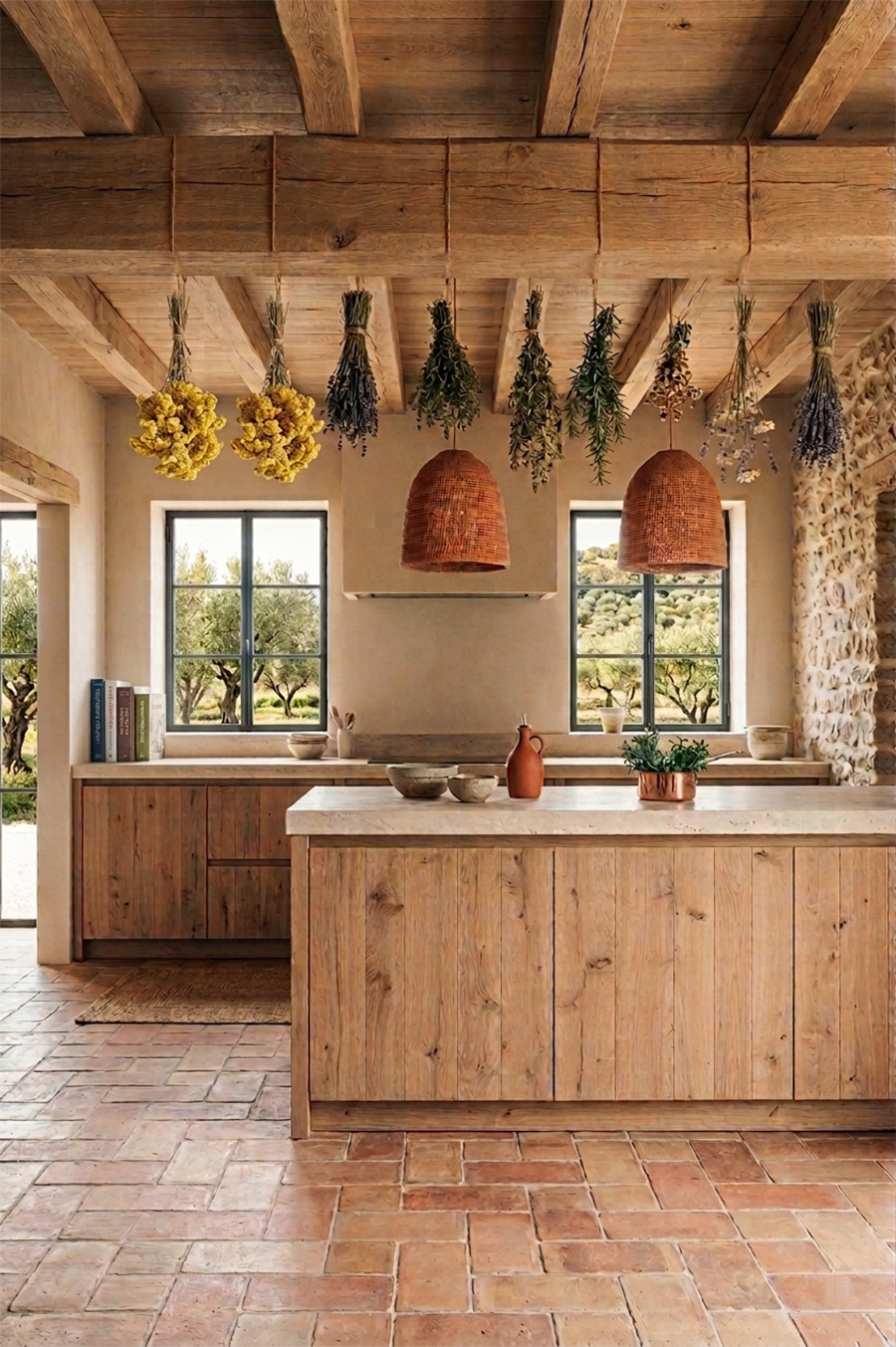 Rénovation cuisine en pierre et pare feuille à Roussillon dans le Luberon