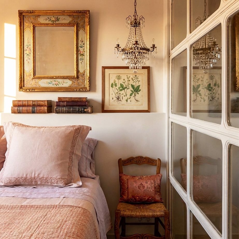 Décoration d'une chambre ancienne à Bonnieux dans le Luberon