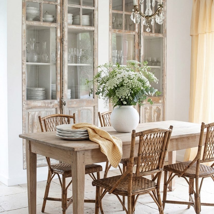 Décoration d'une salle à manger dans une maison en pierre à Bonnieux
