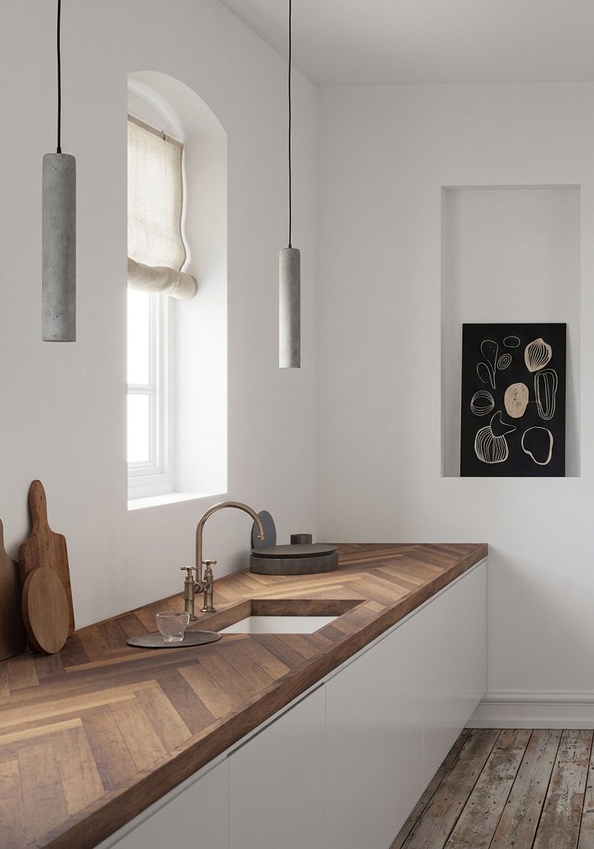 Décoration de cuisine avec plan en bois massif en Provence